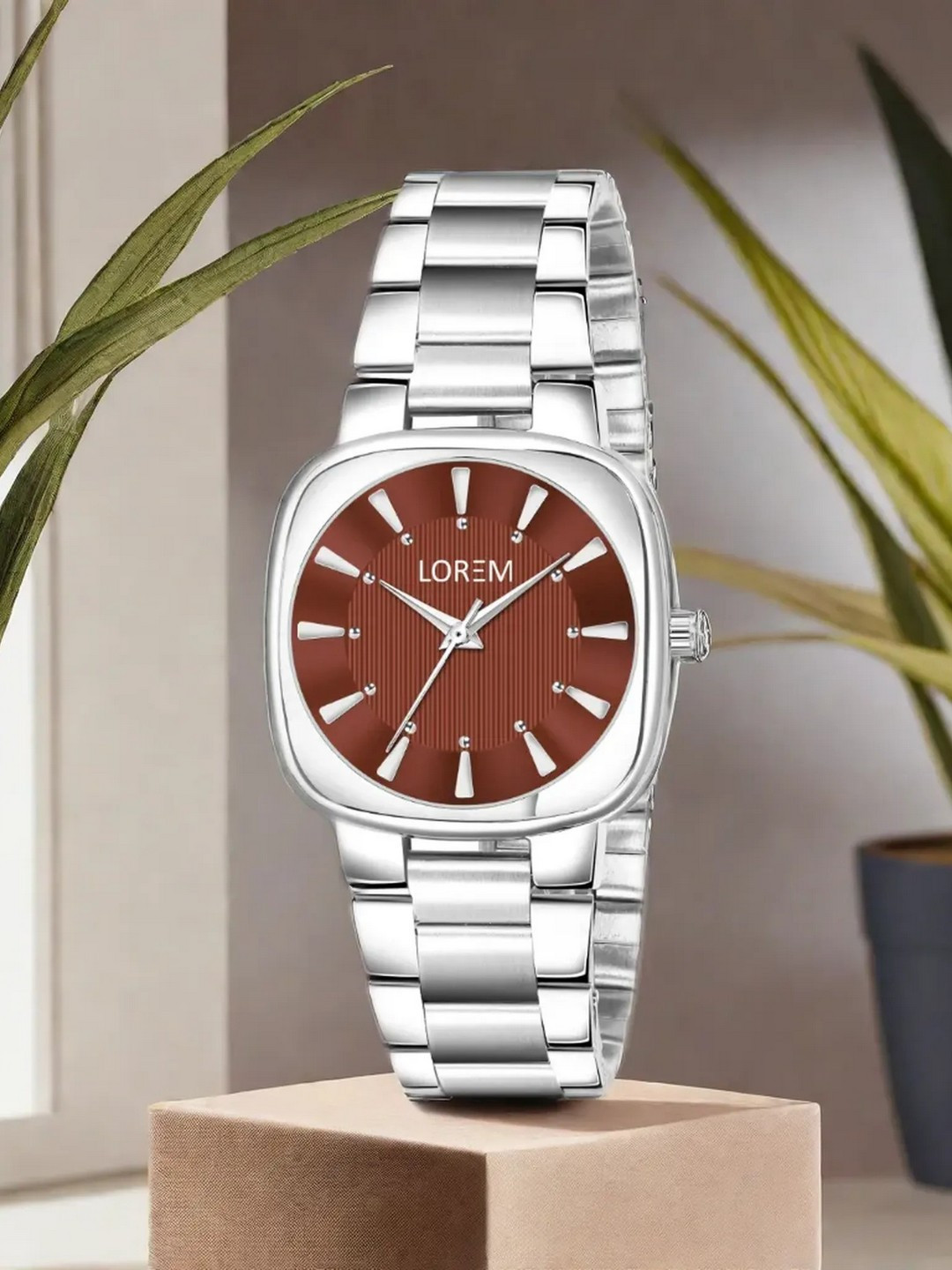 LOREM Women Brown Dial & Silver Toned Stainless Steel Straps Analogue Watch LR303