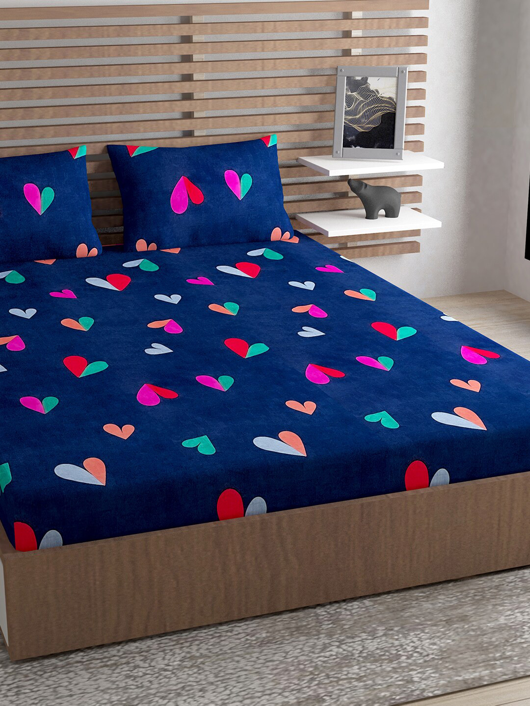 Urban Magic Multicoloured Conversational Polyester 130 TC Queen Coarse Bedsheet with 2 Pillow Covers-225 x 215 cm