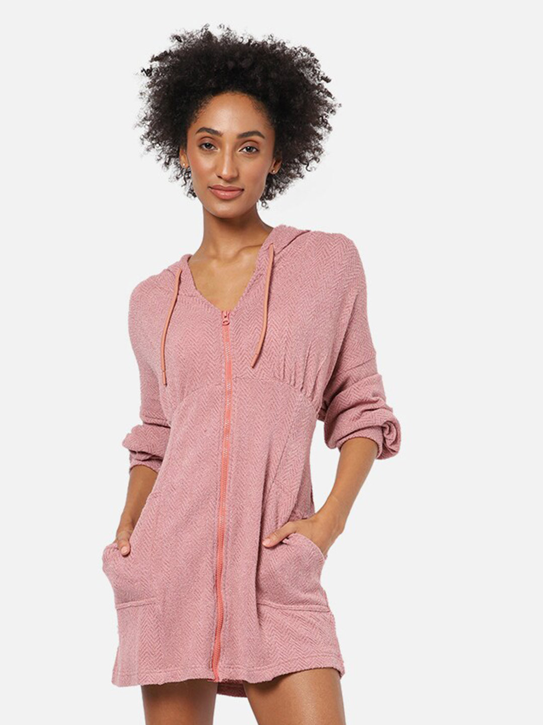 Campus Sutra Women Peach Self Design Wool Mini Jumper Dress