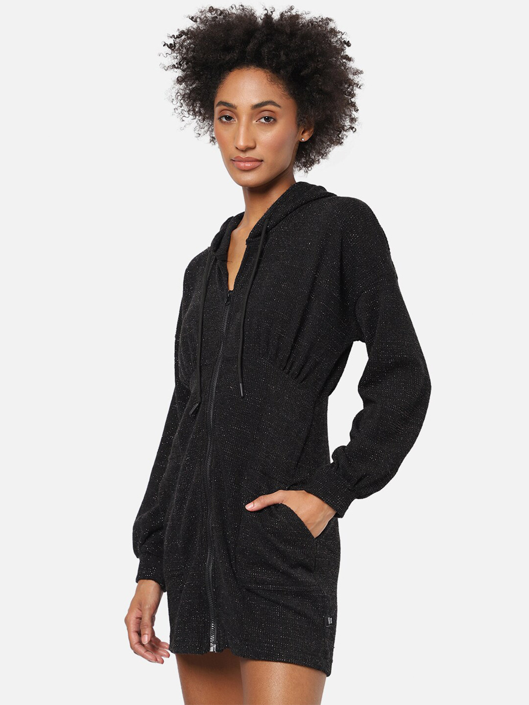 Campus Sutra Women Black Hood Sheath Mini Dress