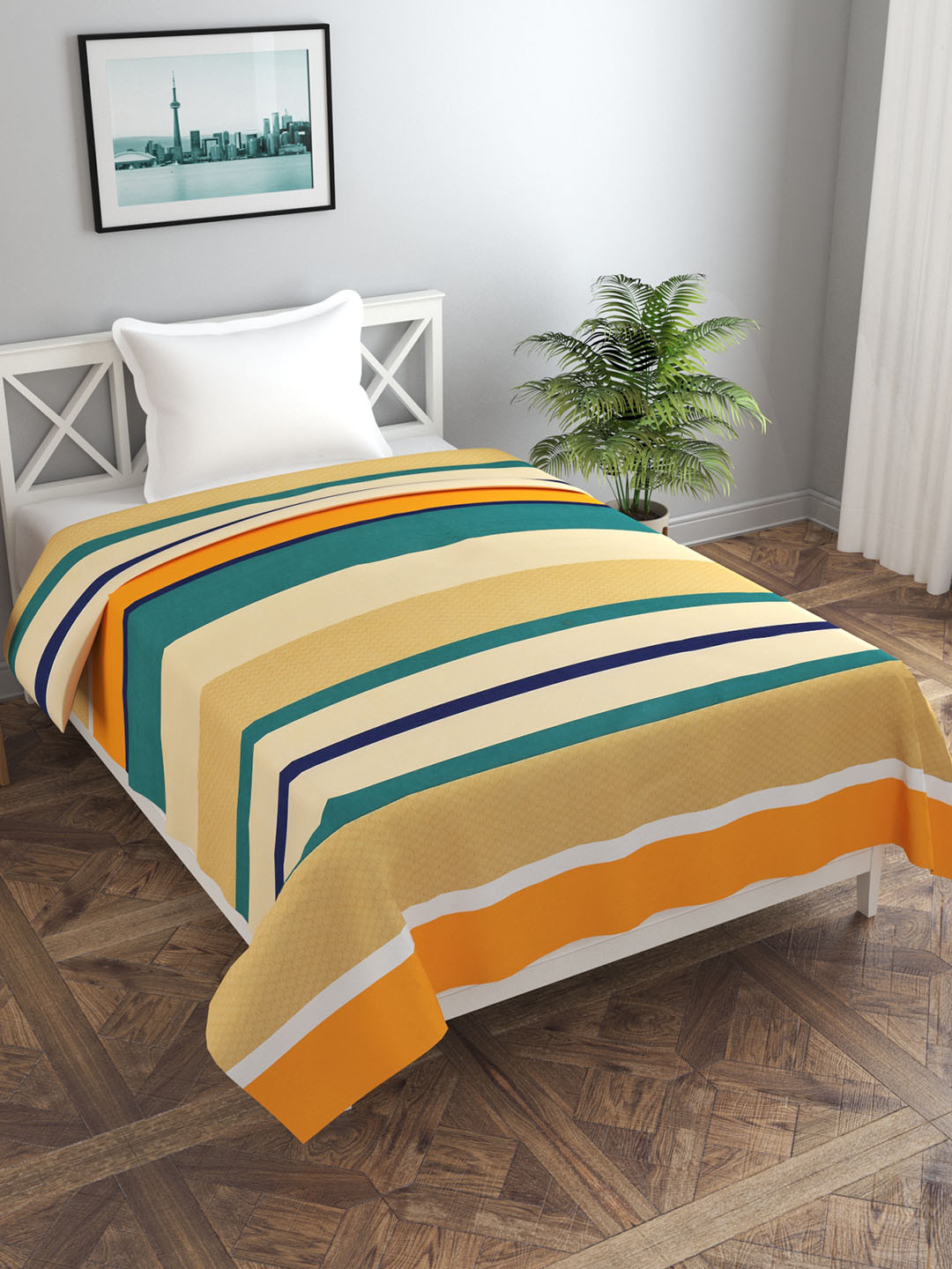 MORADO Yellow & White Printed Single Bed Duvet Cover