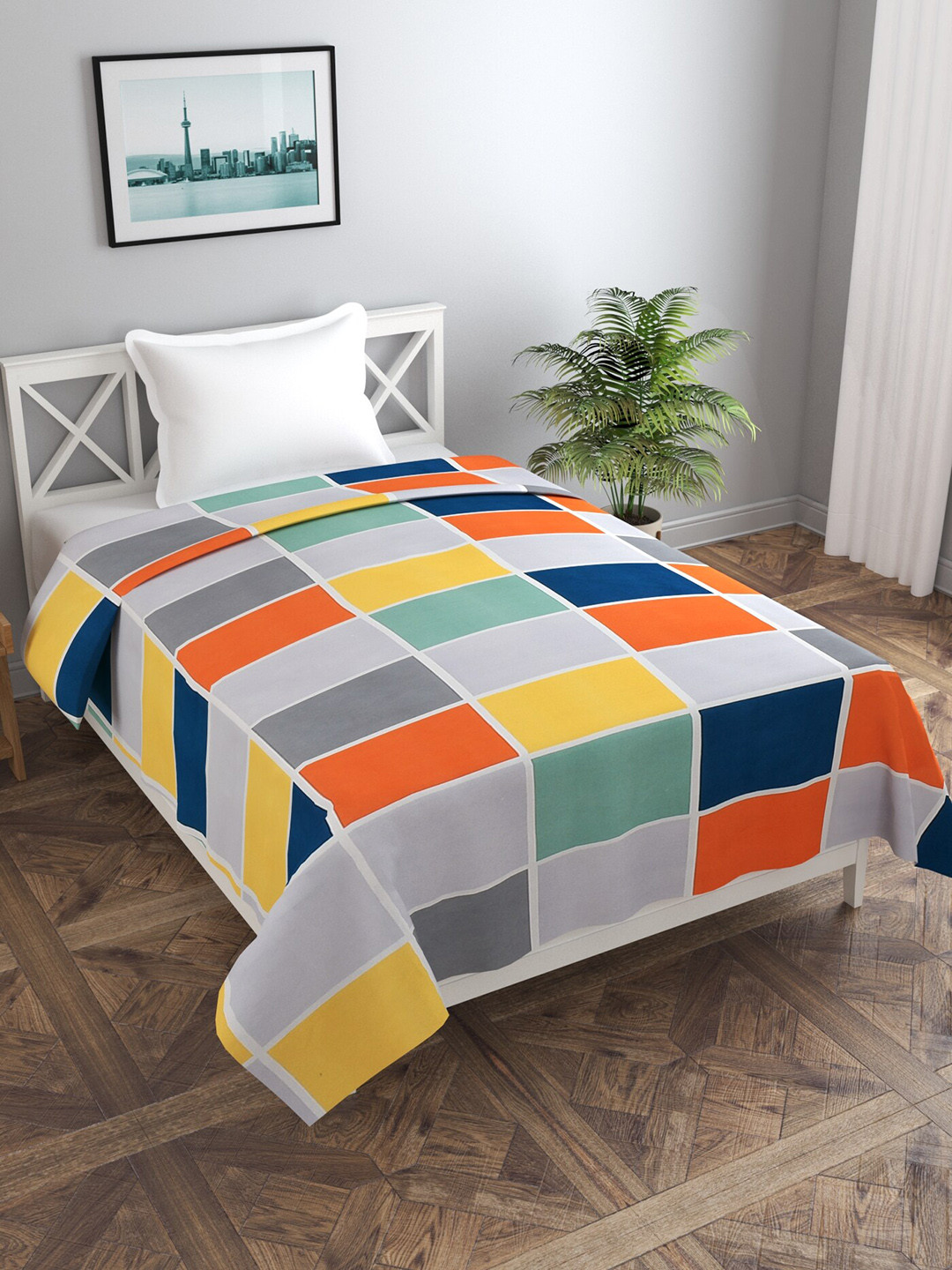 MORADO White & Blue Printed Single Bed Duvet Cover