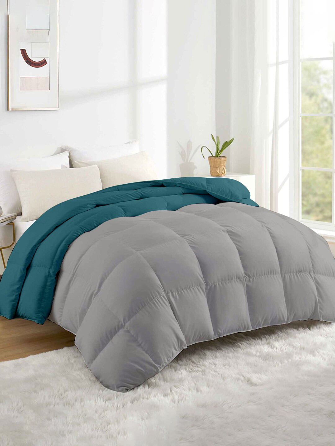 RAZZAI Teal & Grey Microfiber Mild Winter 500 GSM Single Bed Reversible Comforter