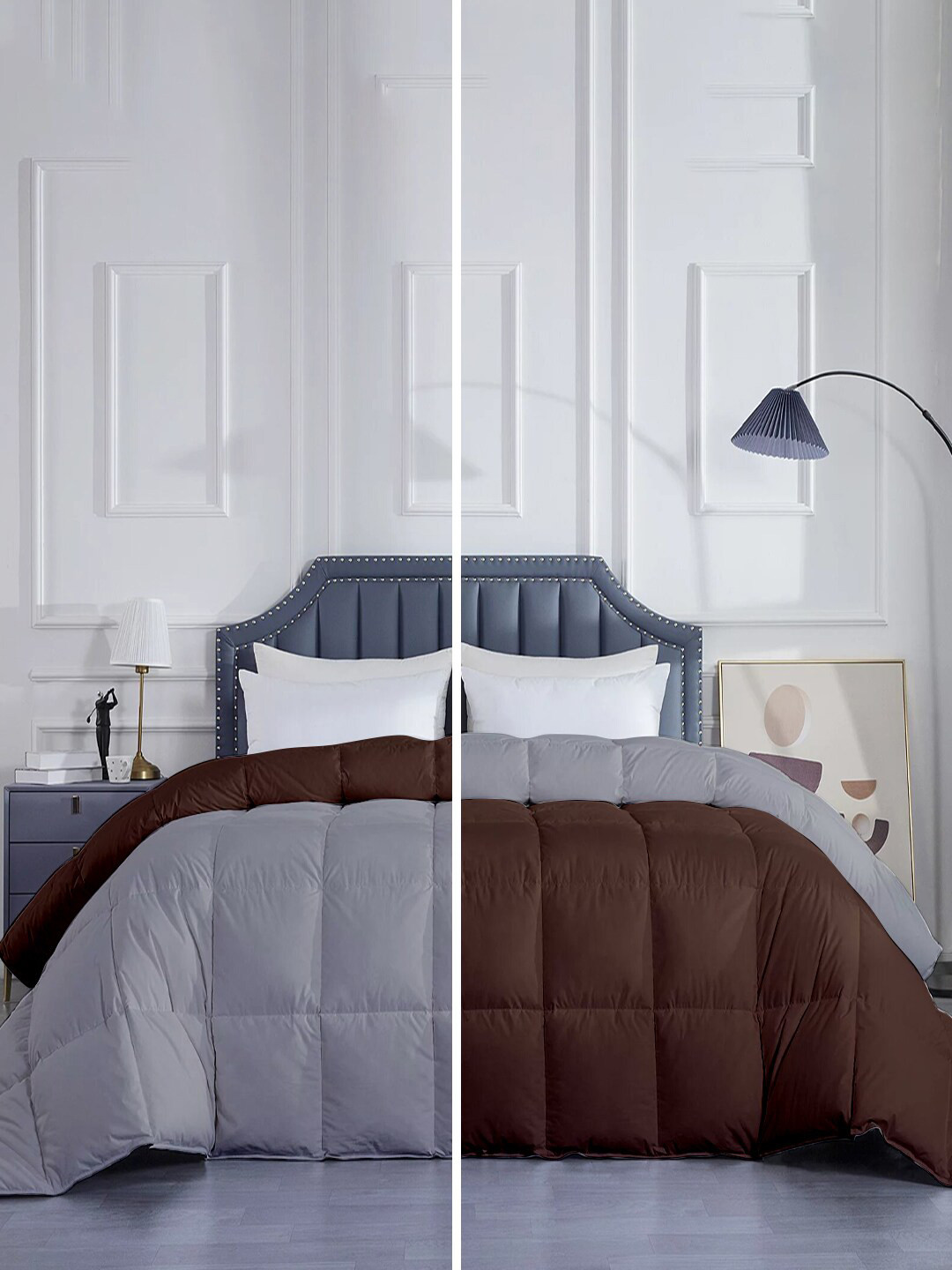 RAZZAI Grey & Coffee Brown Microfiber Mild Winter 300 GSM Reversible Double Bed Comforter