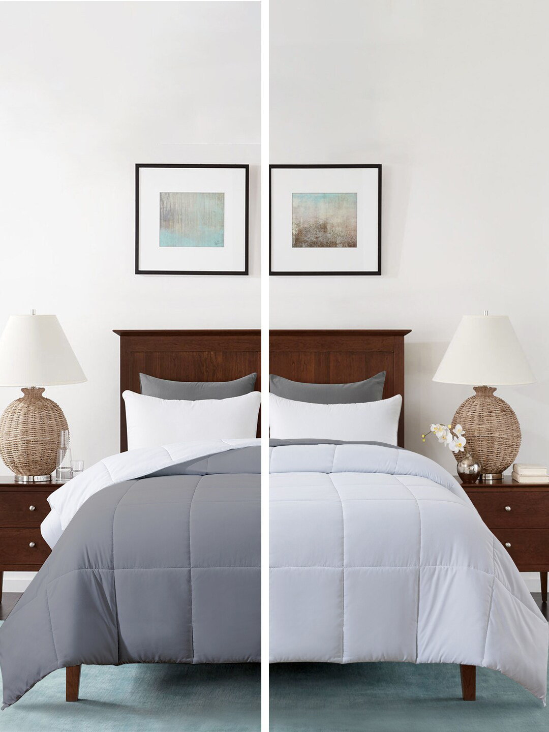 RAZZAI White & Grey Microfiber Mild Winter 210 GSM Double Bed solid comforters