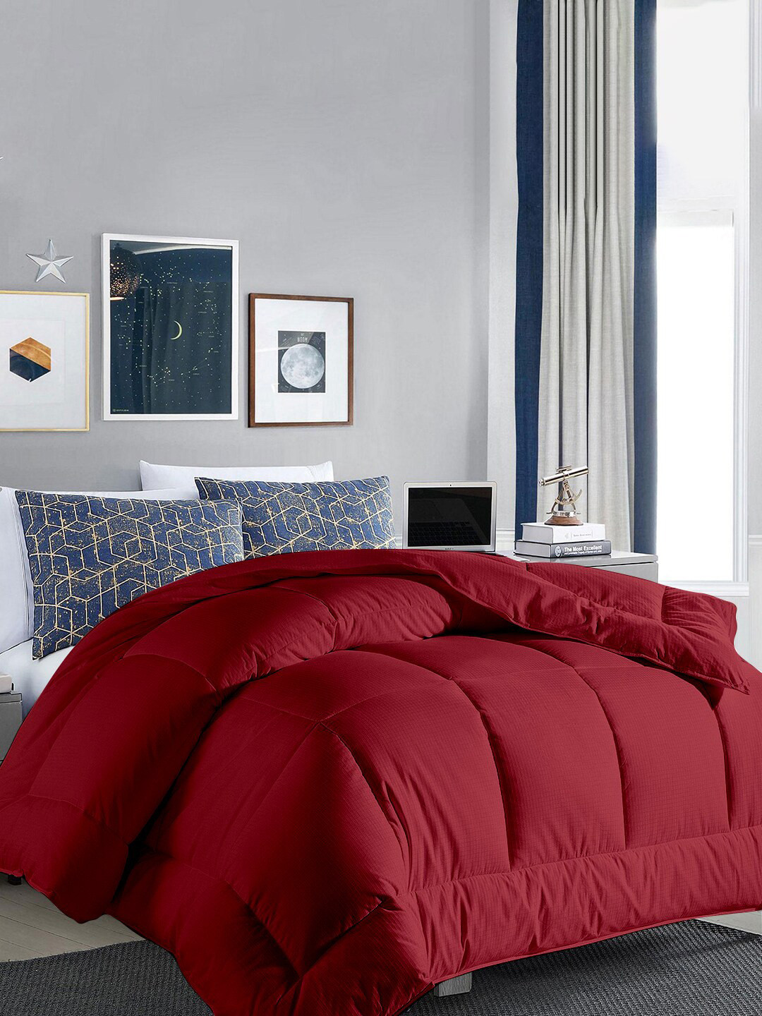 RAZZAI Burgundy & Grey Microfiber Mild Winter 300 GSM Reversible Double Bed Comforter