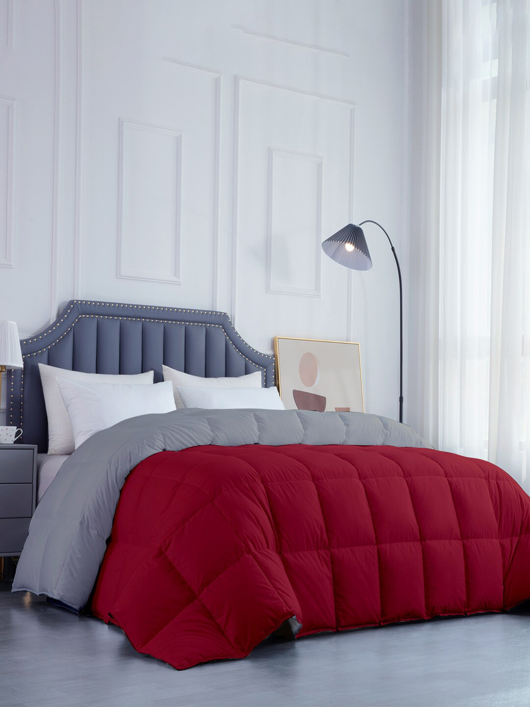 RAZZAI Burgundy & Silver-Toned Mild Winter 300 GSM Single Bed Reversible Comforter