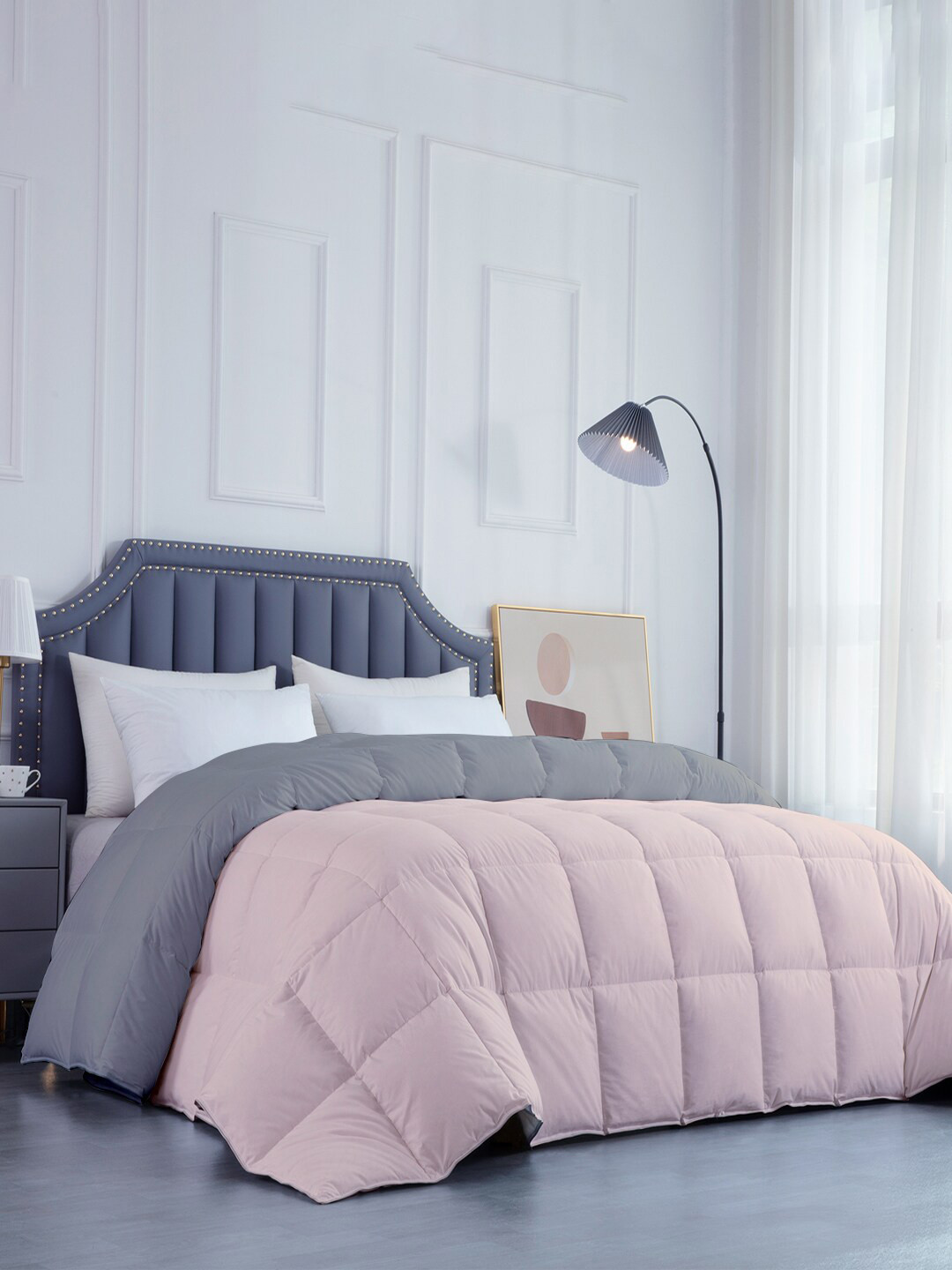 RAZZAI Silver-Toned & Peach-Coloured Microfiber Mild Winter 300 GSM Double Bed Comforter