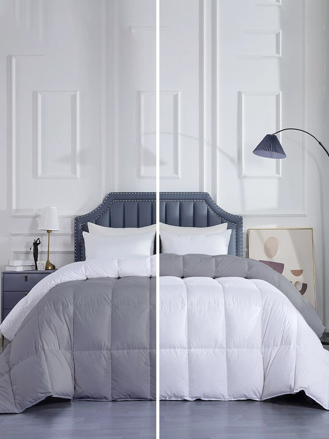 RAZZAI White & Grey Microfiber Mild Winter 300 GSM Single Bed Reversible Comforter