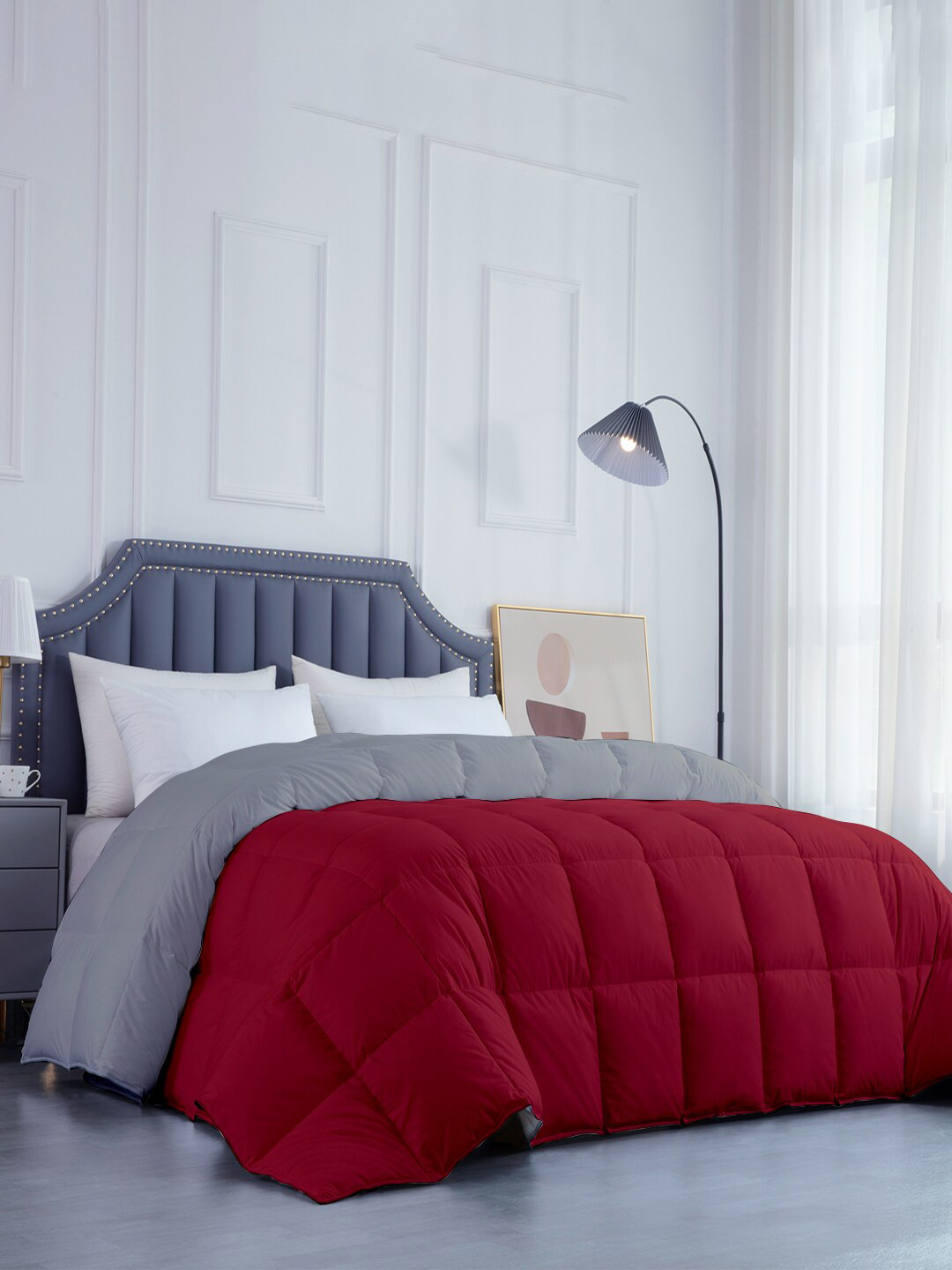 RAZZAI Burgundy & Silver-Toned Microfiber Mild Winter 300 GSM Double Bed Comforter