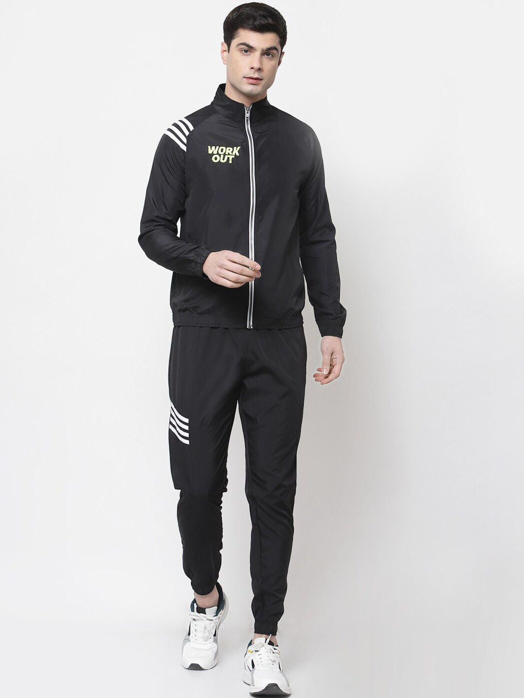 Yuuki Men Black & White Striped Tracksuits