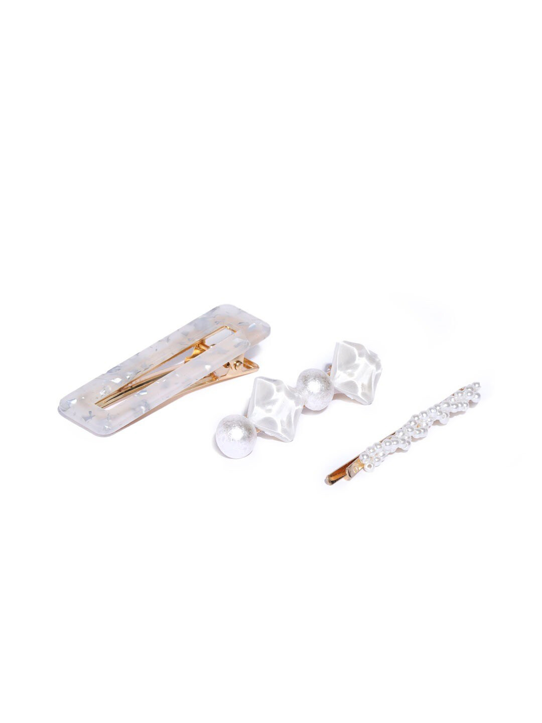Designs By Jewels Galaxy Women Set of 3 Gold-Toned & White Alligator Hair Clips