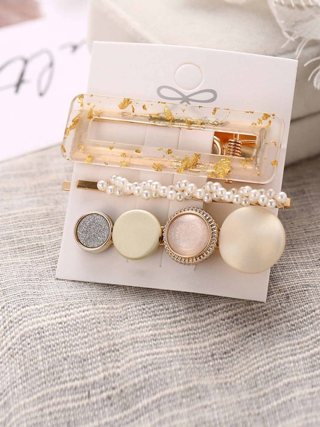 Designs By Jewels Galaxy Women Gold-Toned & White Set of 3 Alligator Hair Clip