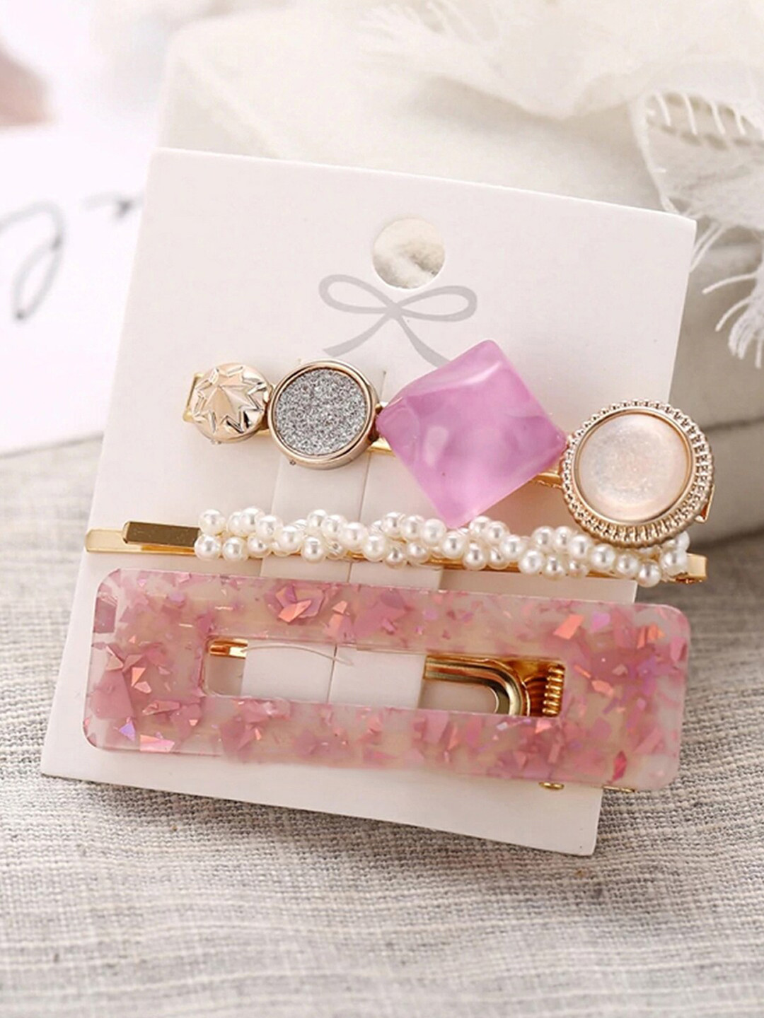 Designs By Jewels Galaxy Women Gold-Toned & White Set of 3 Alligator Hair Clip