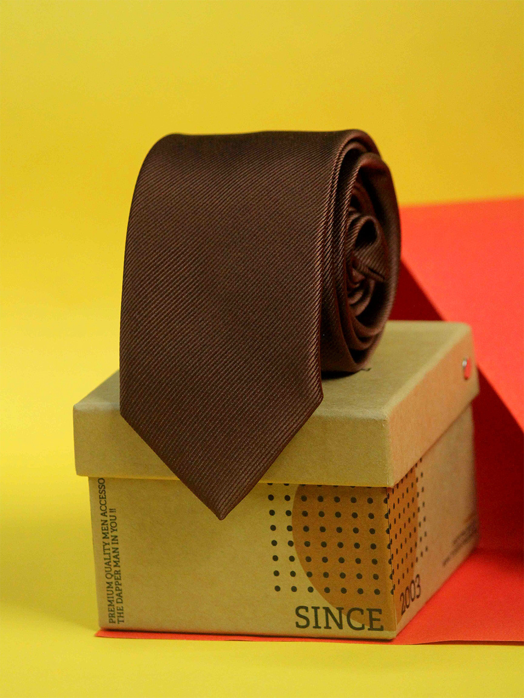 Tossido Men Coffee Brown Solid Skinny Tie