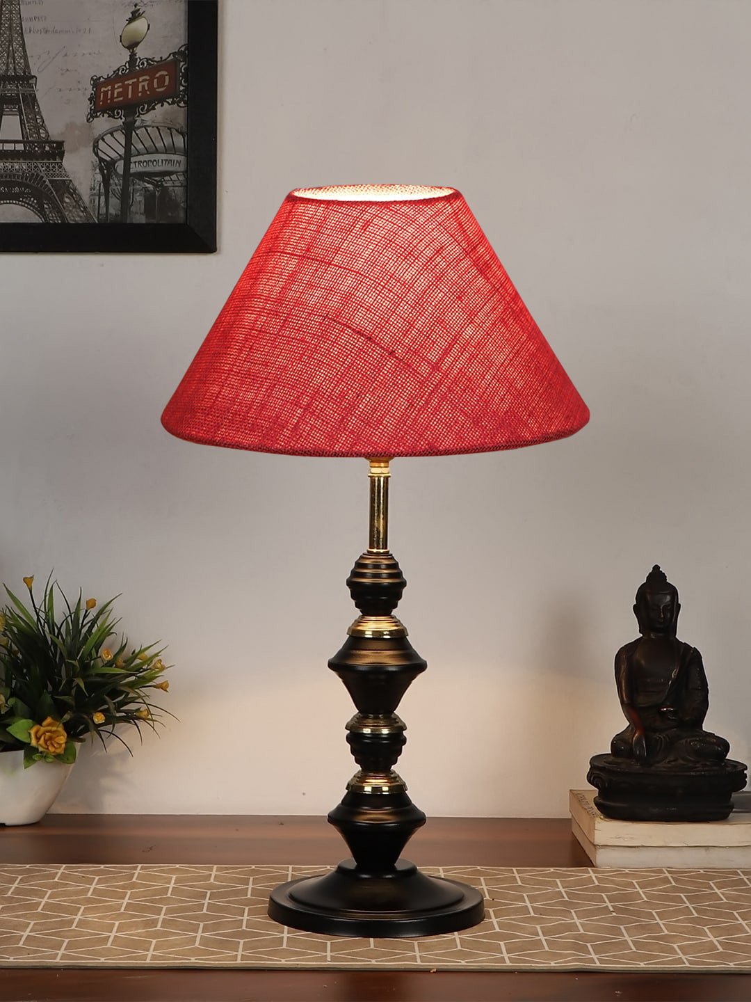 Devansh Pink Textured Table Lamp with Iron Base