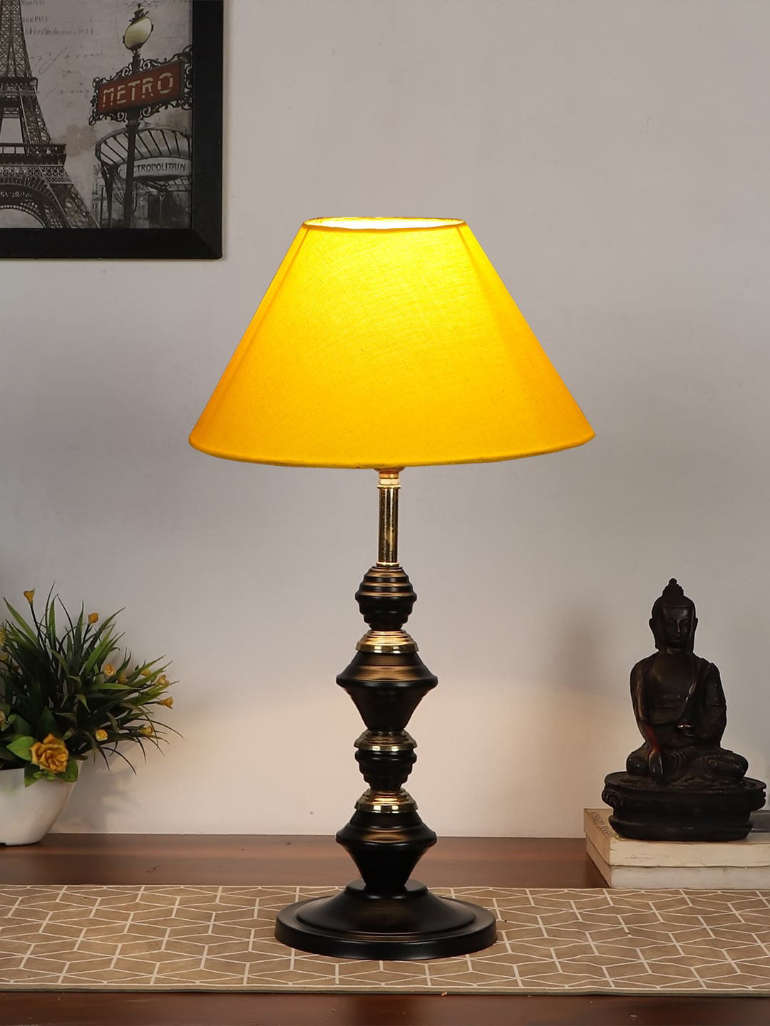 Devansh Yellow Solid Table Lamps With lron Base