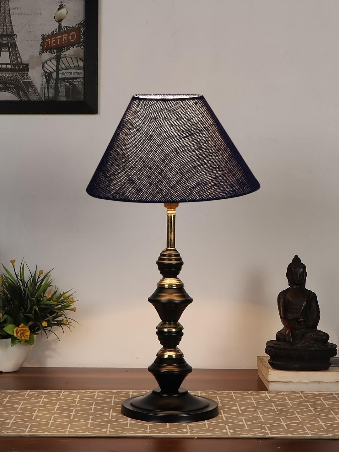 Devansh Blue Textured Table Lamps With Iron Base