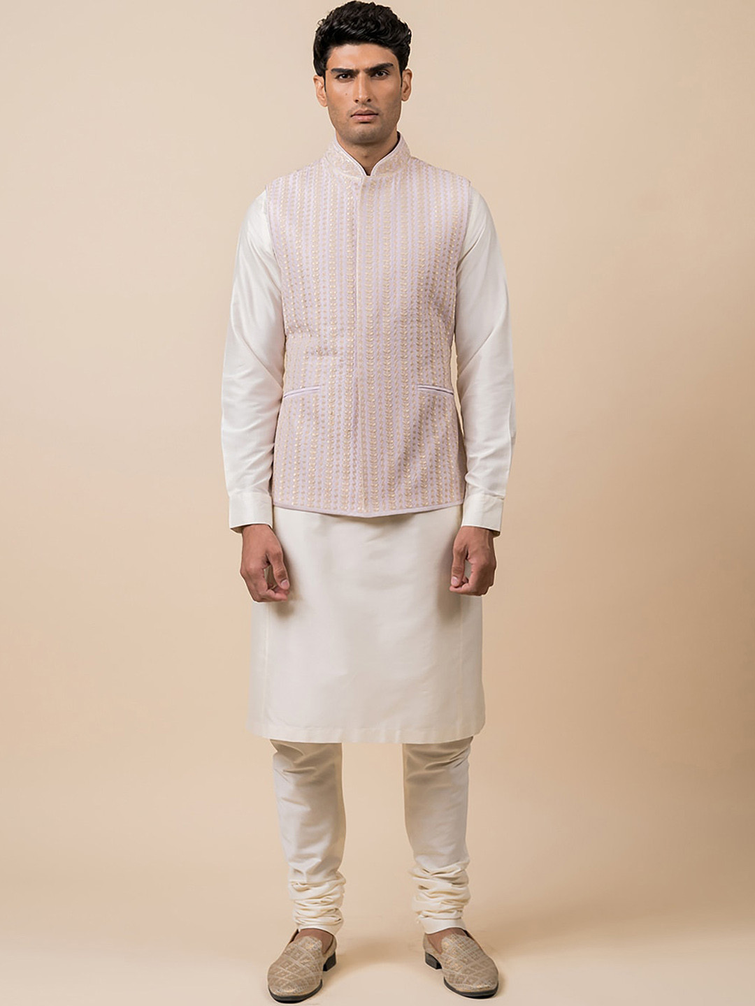 Tasva Men Cream-Coloured Kurta with Churidar