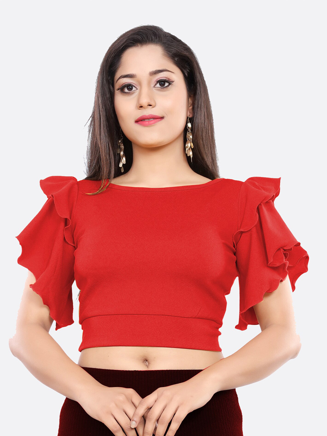 LONDON BELLY Red Solid Crop Top