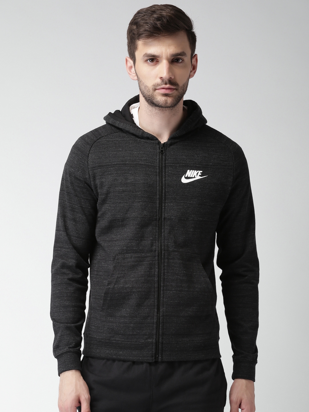 Buy Nike Charcoal Solid Hooded NSW FZ AV15 KNIT Sweatshirt - Sweatshirts for Men 2042133 | Myntra