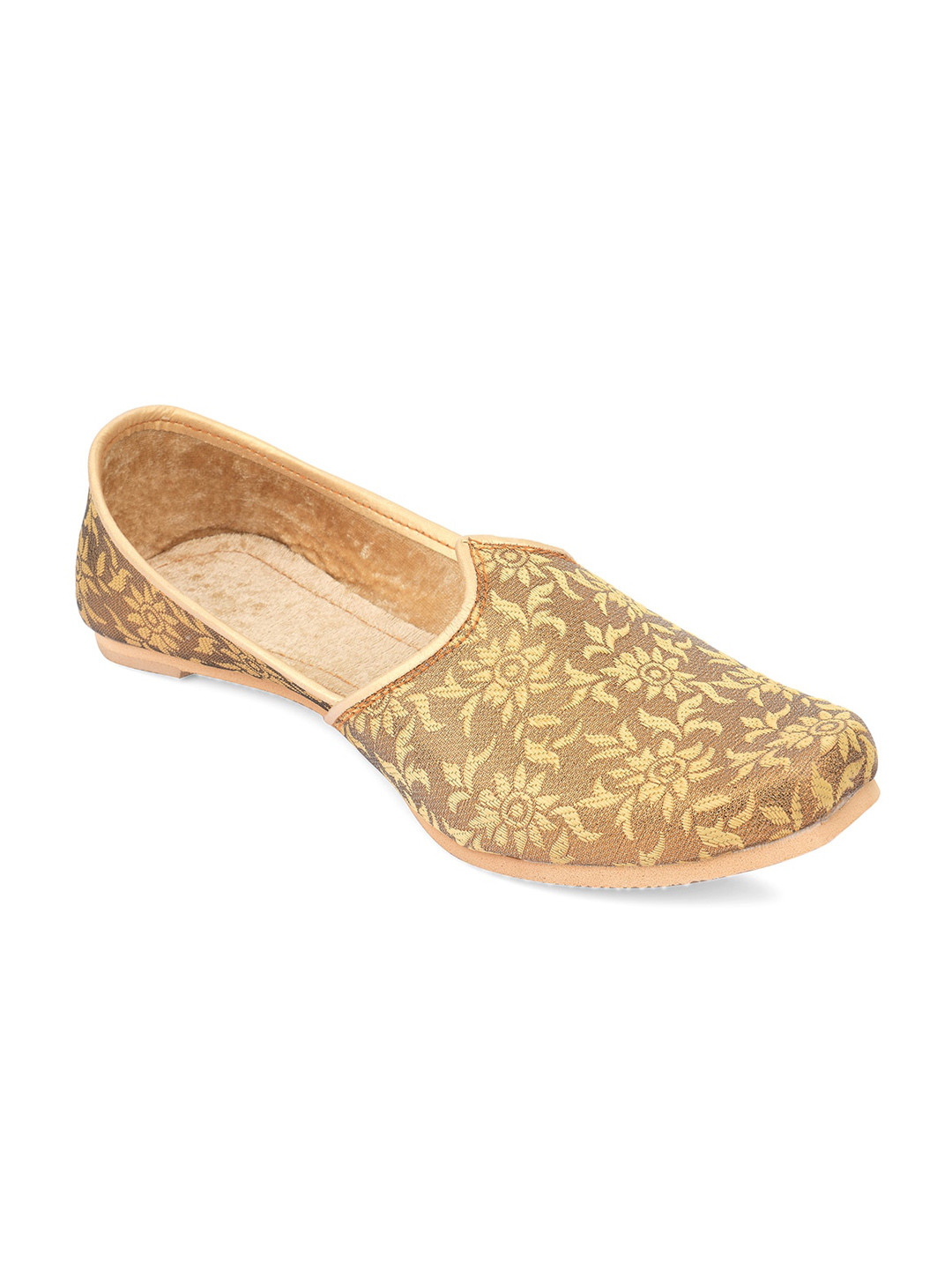 DESI COLOUR Men Gold-Toned Printed Mojaris