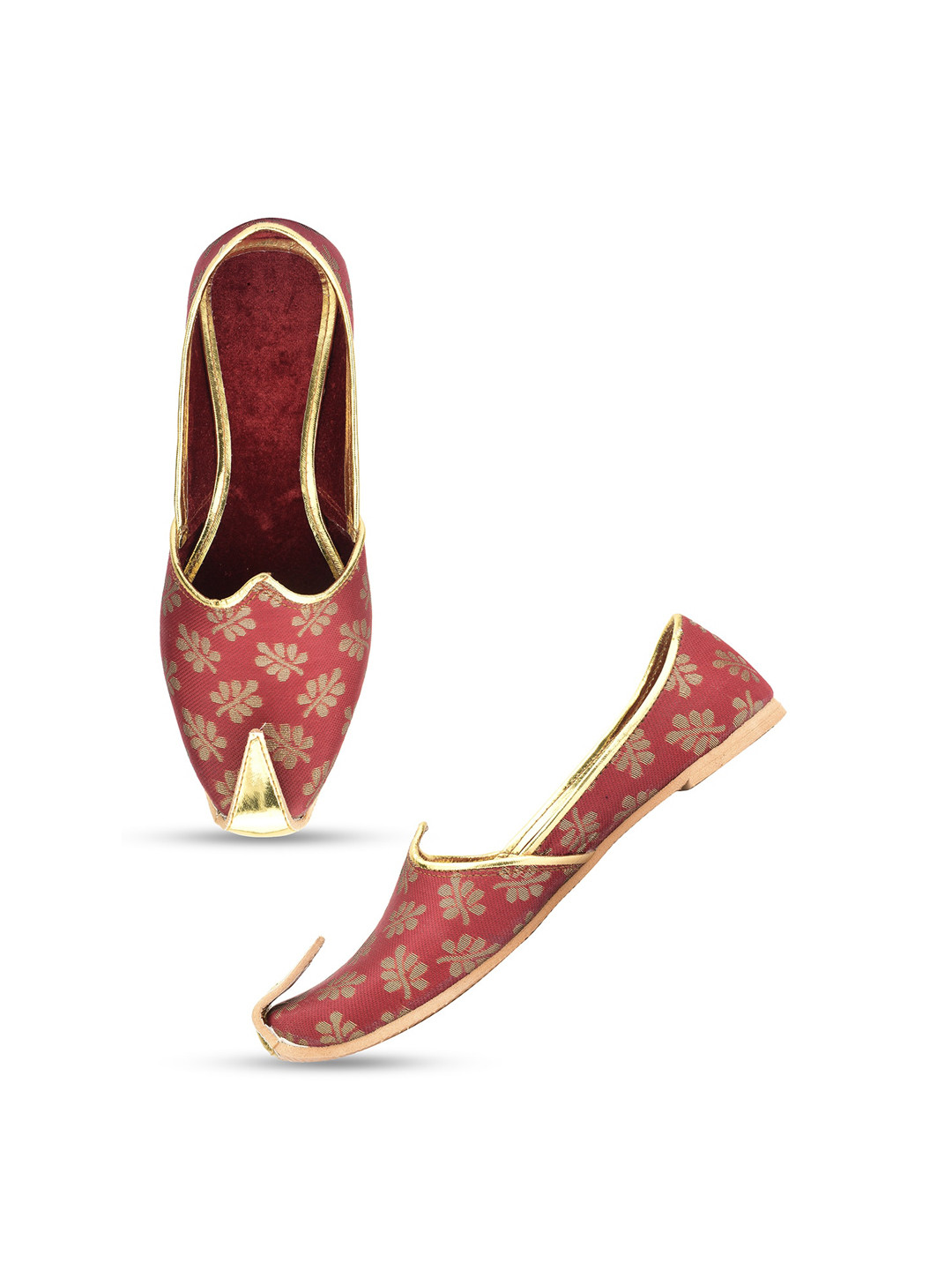 DESI COLOUR Men Maroon Printed Mojaris
