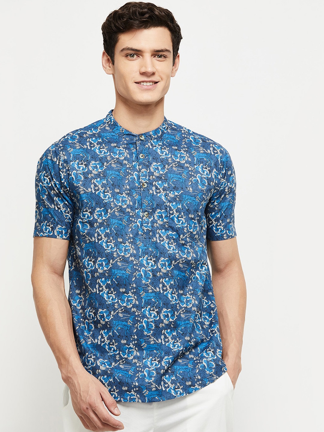 Buy max Men Blue White Ethnic Motifs Printed Kurta Kurtas for Men 20421970 Myntra