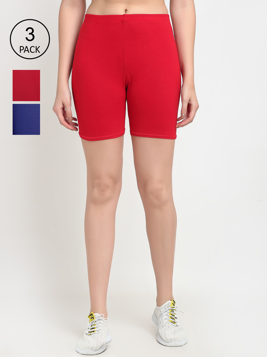 GRACIT Women Red 3 Cycling Cotton Sports Shorts