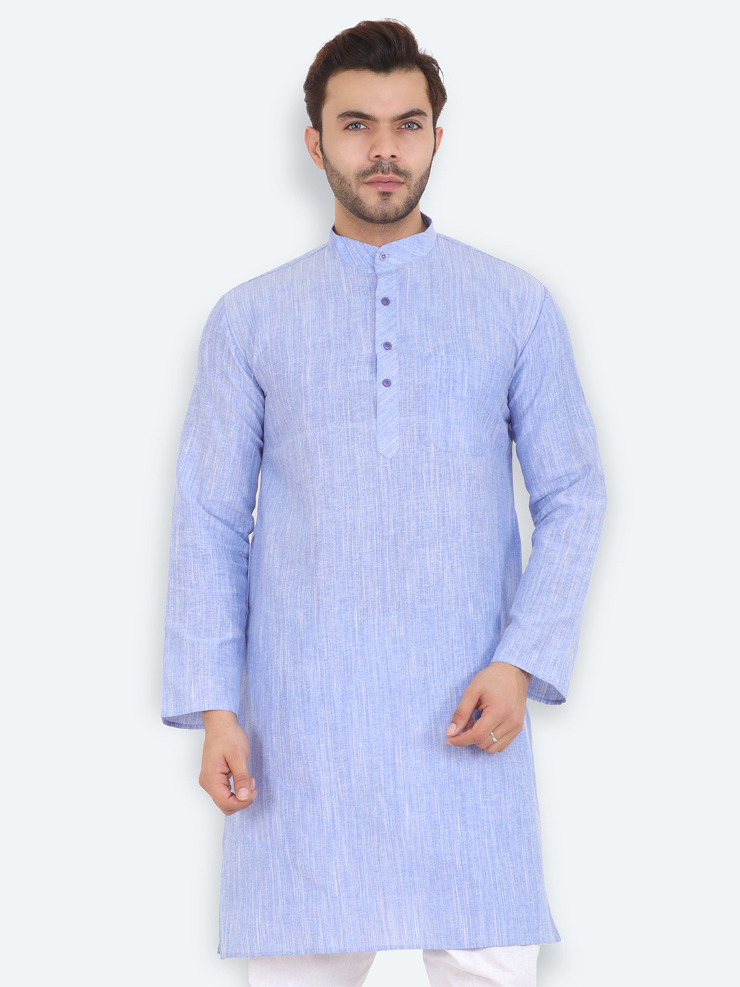 Latest Chikan Garments Men Blue Chikankari White Romance  Pure Cotton Kurta