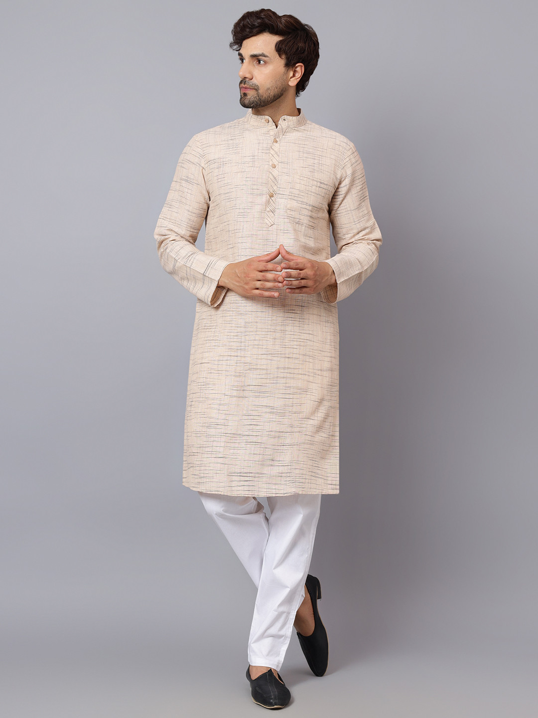 Latest Chikan Garments Men Beige Solid Straight Kurta