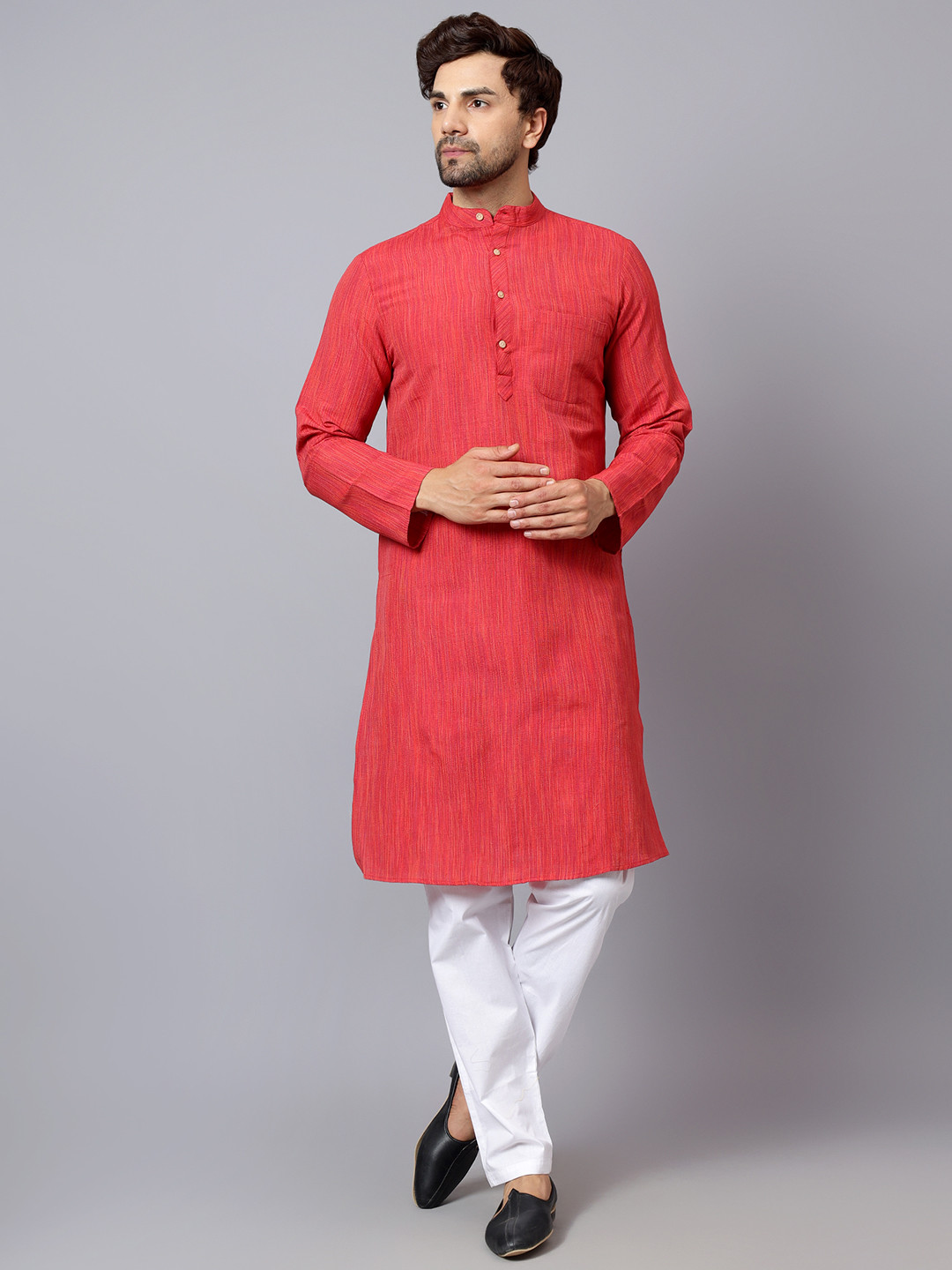 Latest Chikan Garments Men Red Solid Straight Kurta