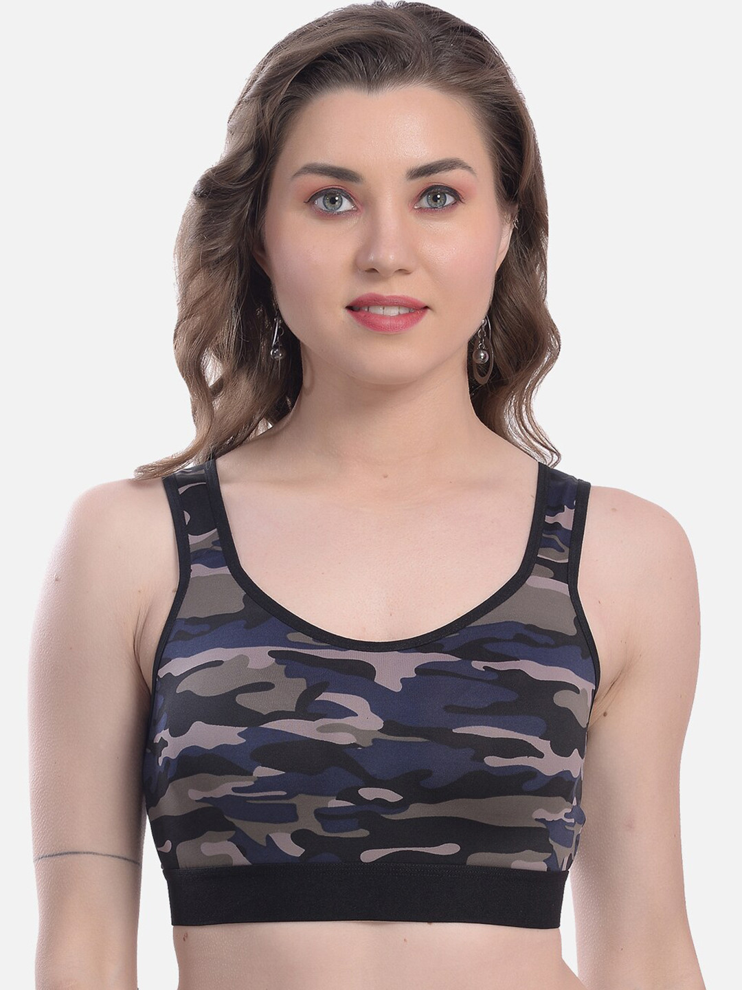 StyFun Blue & Black Abstract Printed Non Padded Sports Bra