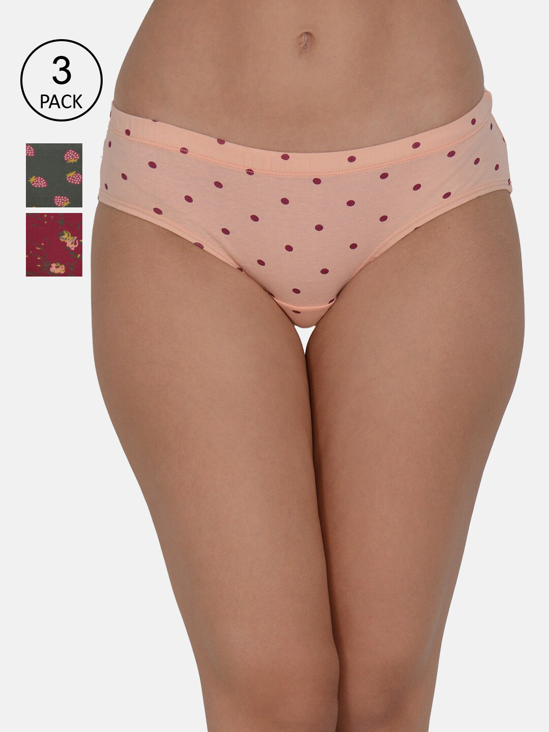 Leading Lady Women Pack Of 3 Printed Cotton Basic Briefs