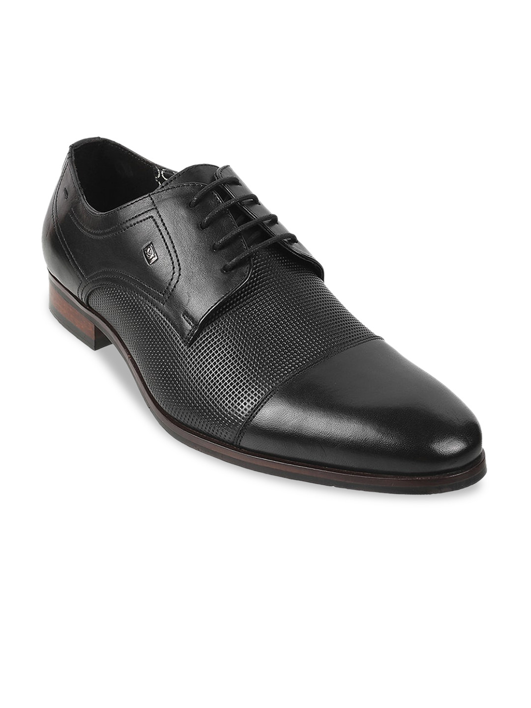 DAVINCHI Men Black Solid Leather Formal Deby Shoes