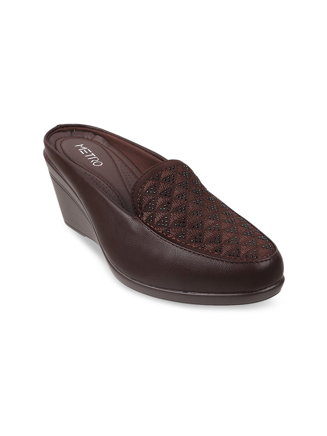 Metro Women Brown Wedge Mules