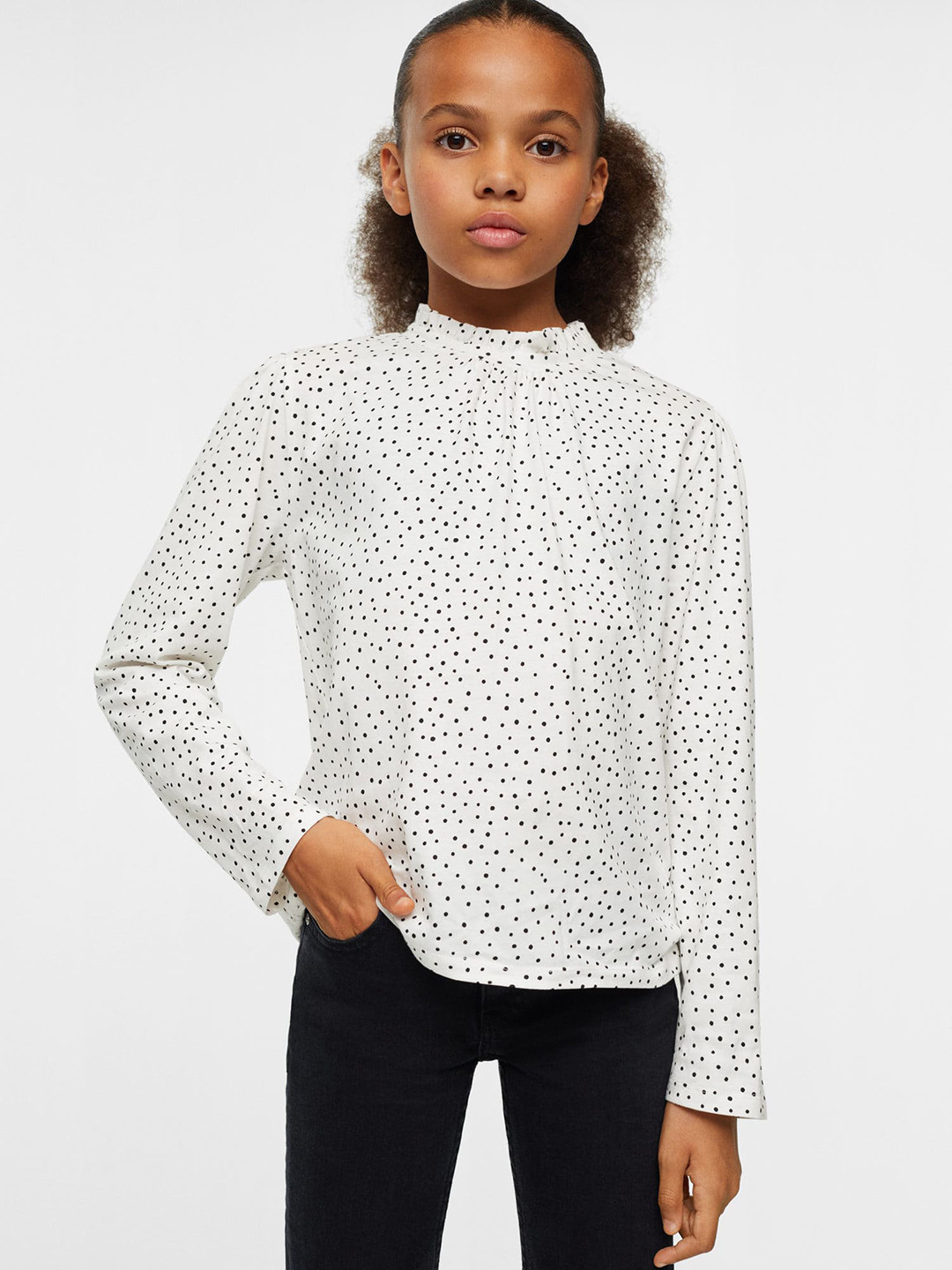 Mango Kids Girls Printed High Neck Pure Cotton Sustainable T-shirt