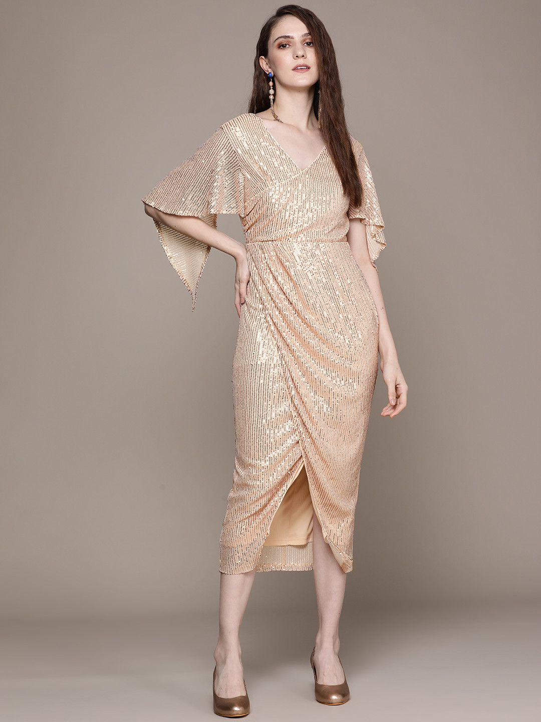 Label Ritu Kumar Pink Wrap Midi Dress