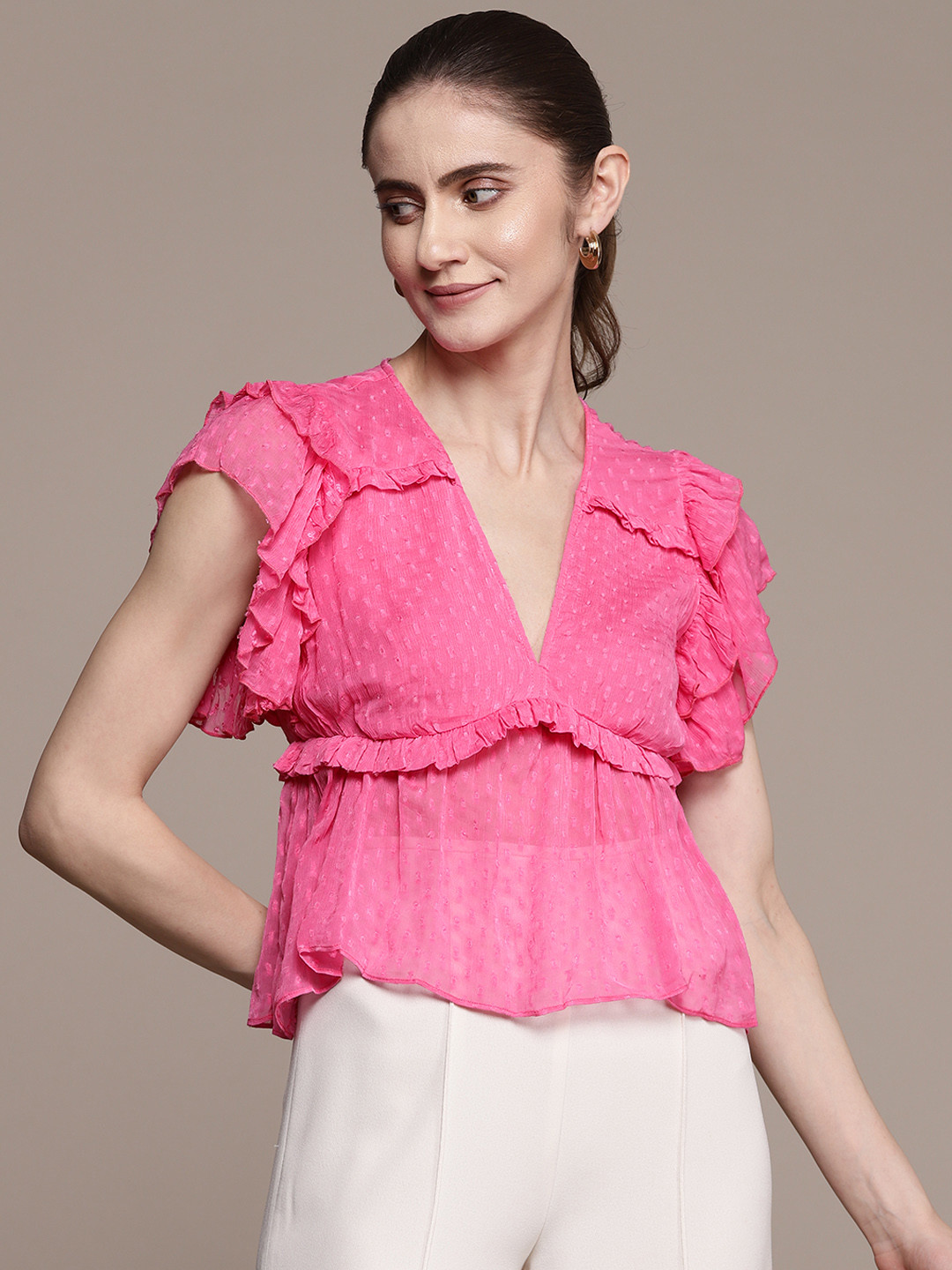 Label Ritu Kumar Pink Layered Chiffon Top
