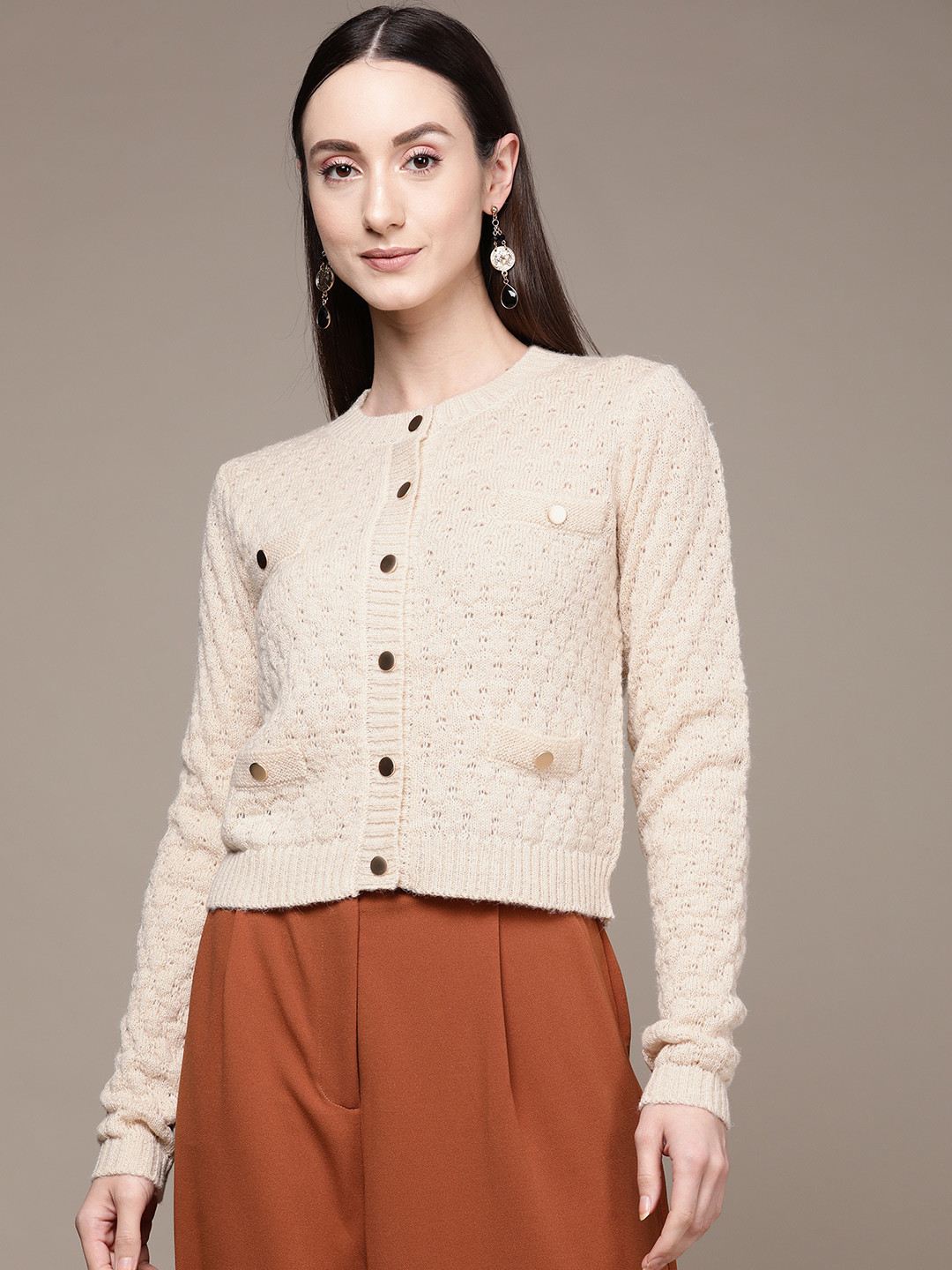 Label Ritu Kumar Open Knitted Acrylic Cardigan