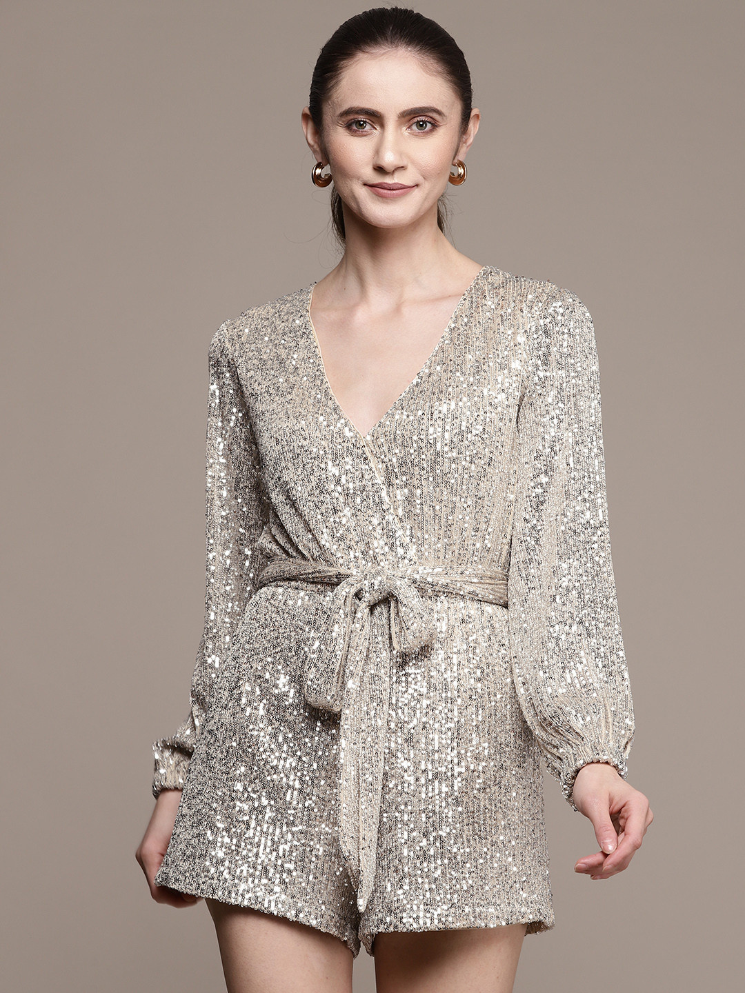 Label Ritu Kumar Gunmetal-Toned with Embellished Playsuit