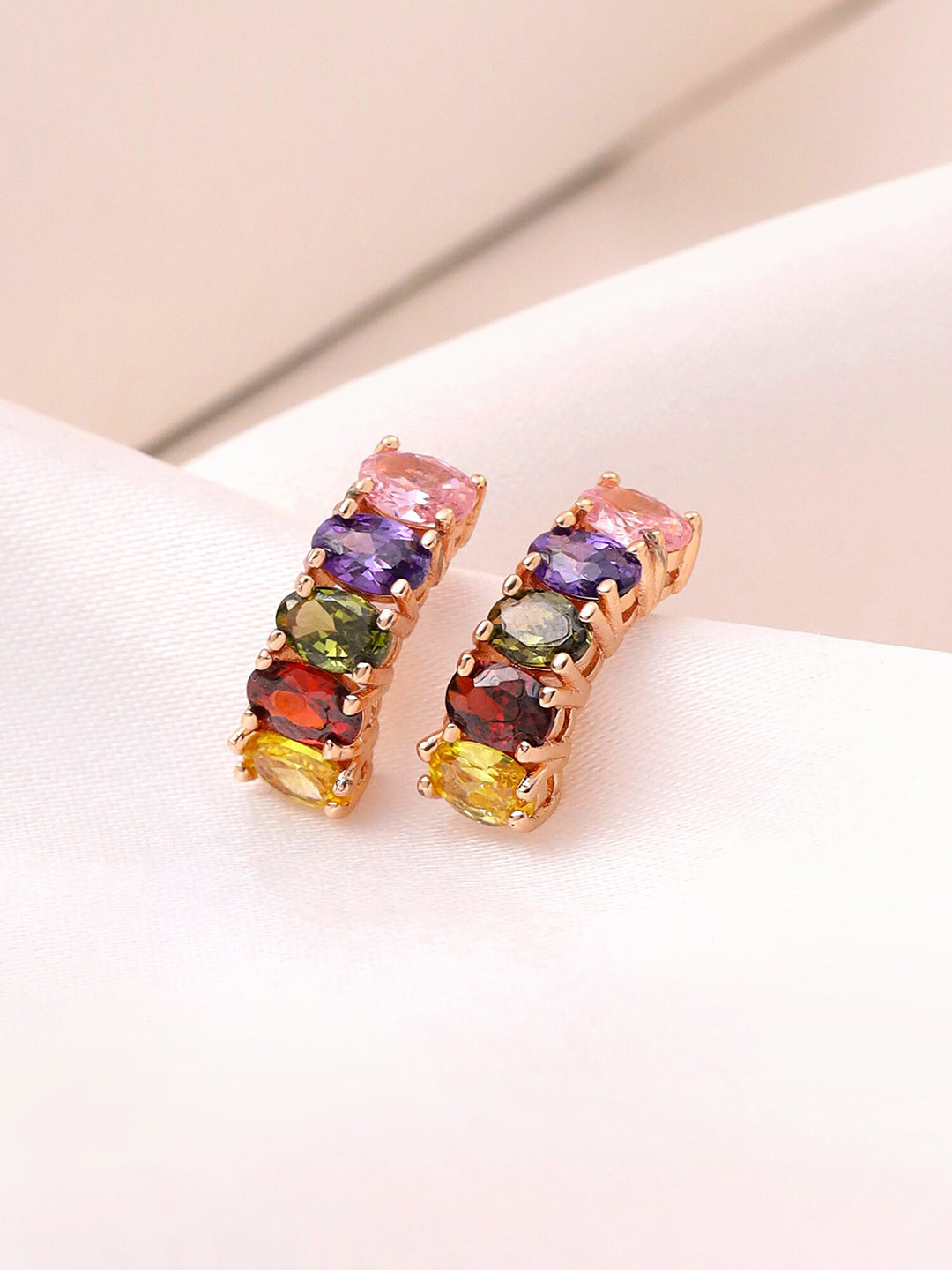 Multicoloured & Gold-Plated Contemporary Stud Drop Earrings