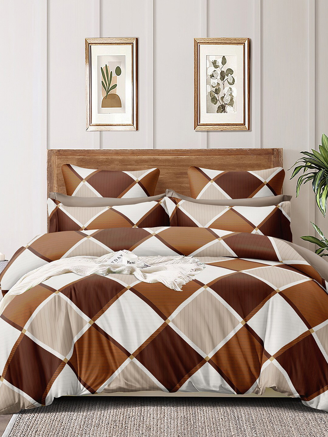 homewards Brown & White Geometric Microfiber AC Room 150 GSM Double Bed Comforter