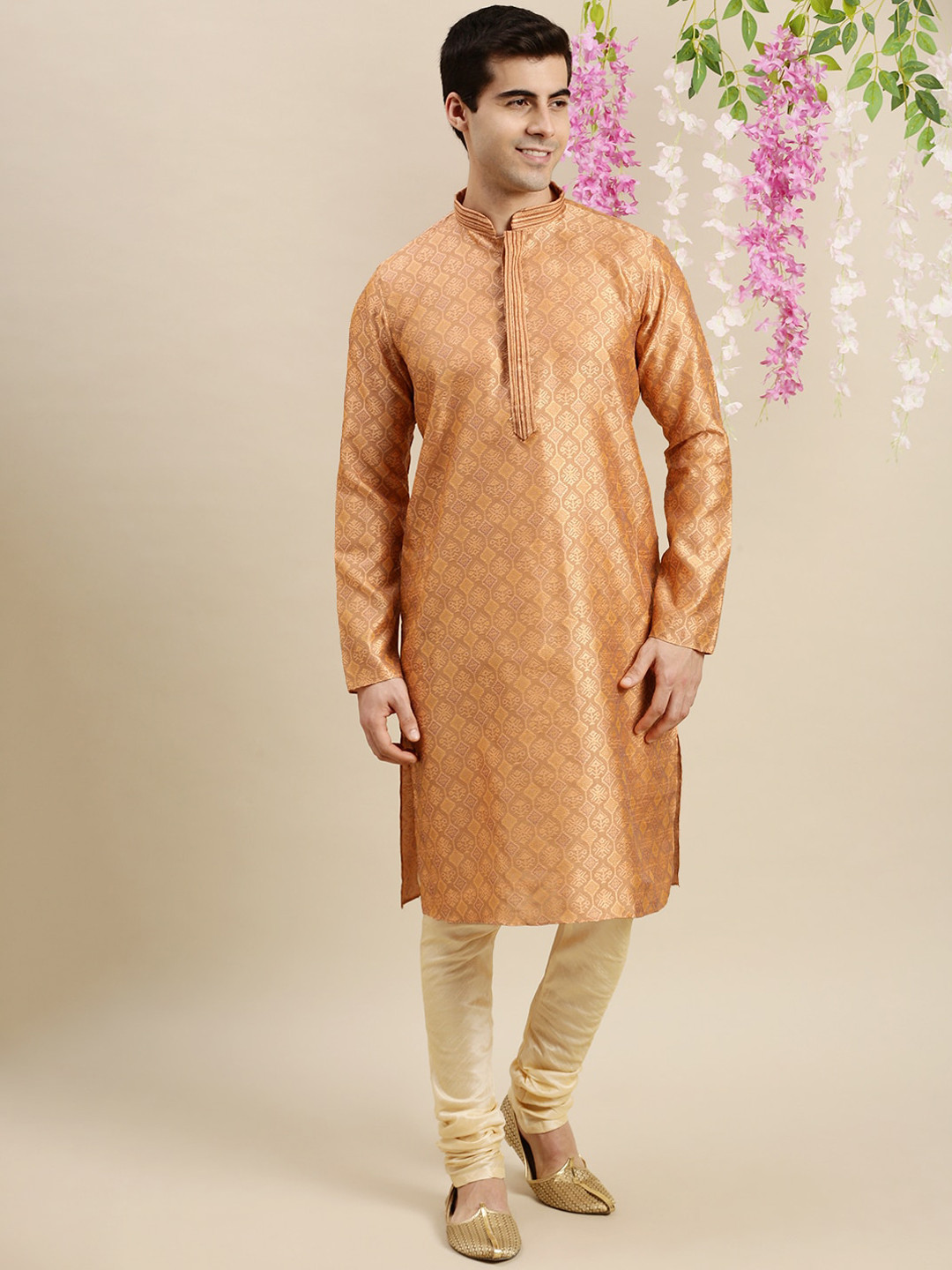Here&Now X Sanwara  Men Rust Patchwork Kurta with Pyjamas