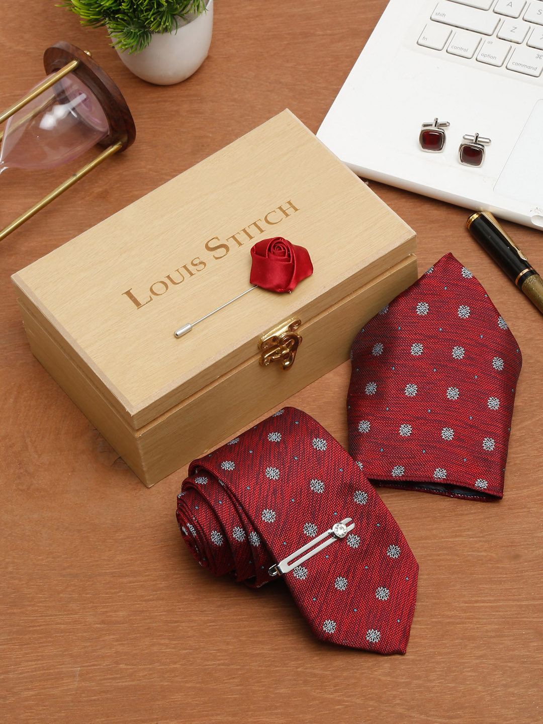LOUIS STITCH Men Silk Blend Necktie Accessory Gift Set