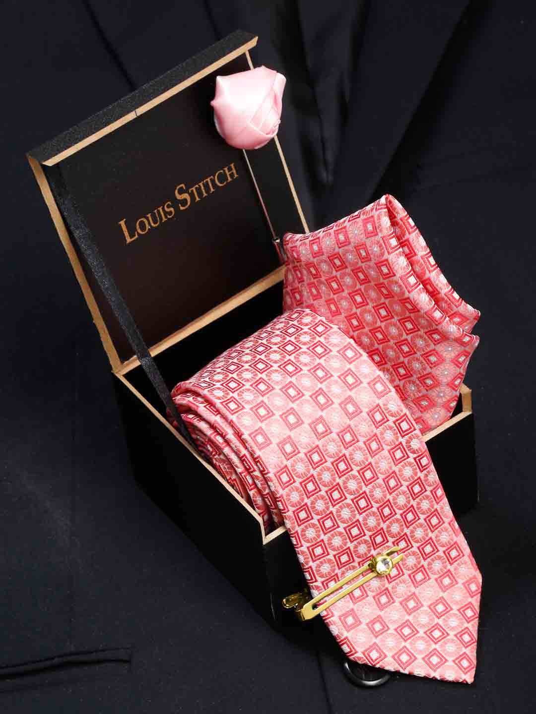 LOUIS STITCH Men's Italian Silk Necktie Accessory Gift Set