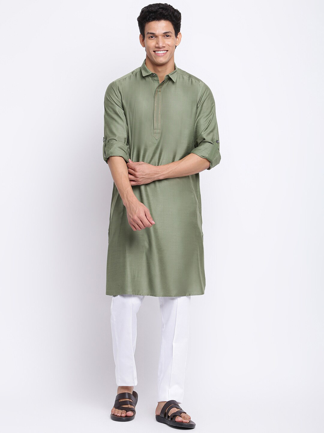 Fabindia Men Olive Green Kurta