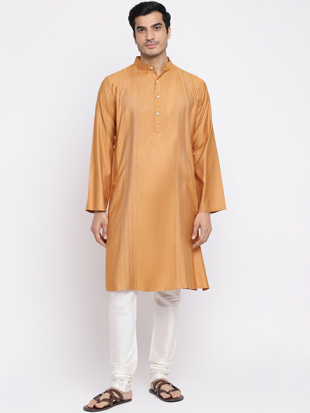Fabindia Men Orange Straight Kurta