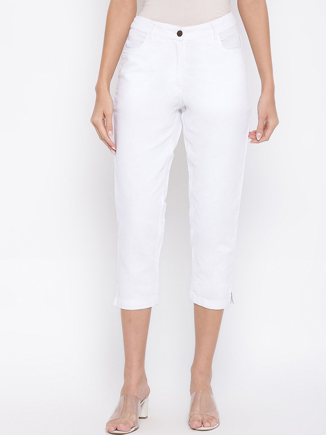 Fabindia Women White Easy Wash Trousers