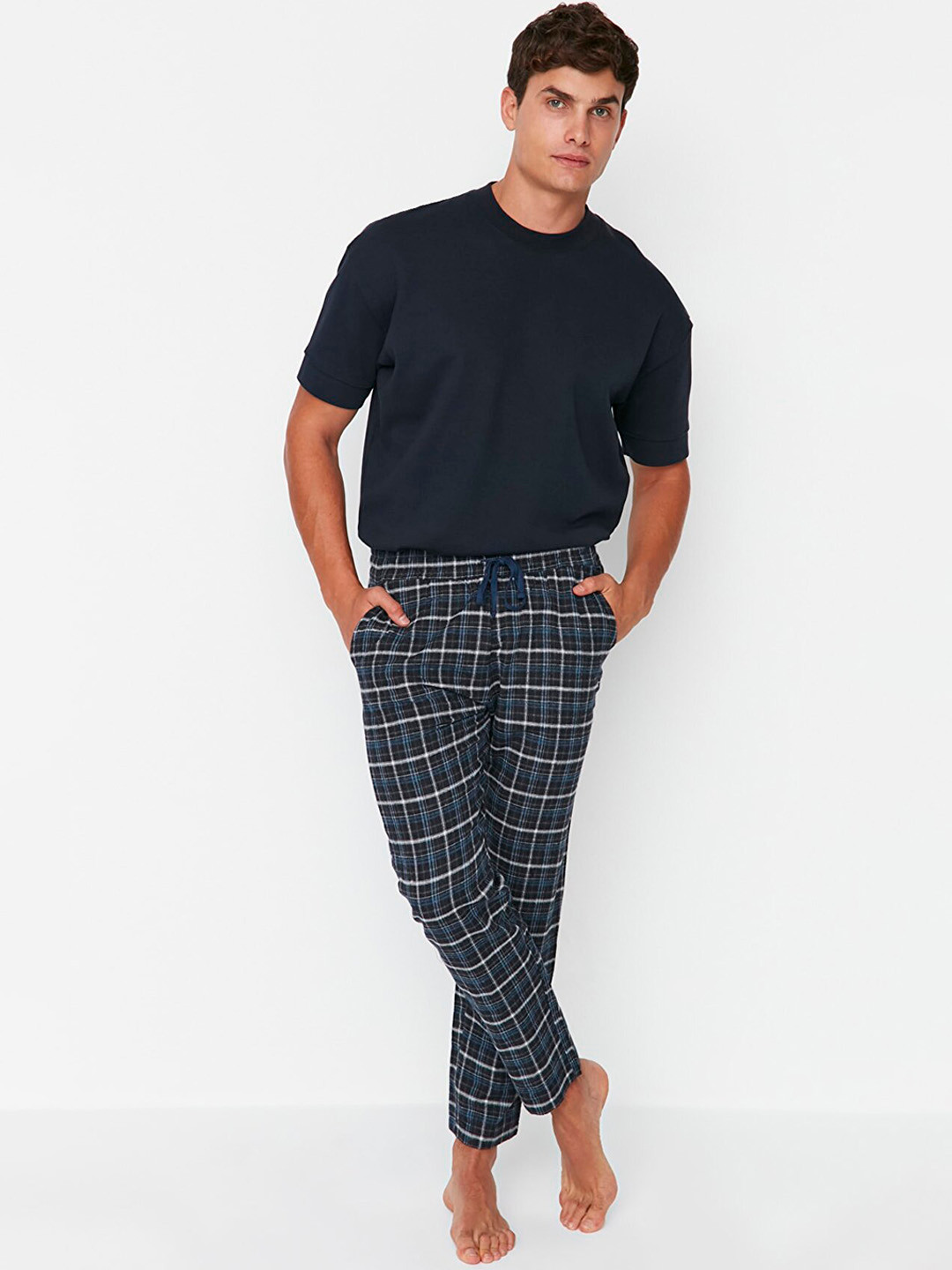 Trendyol Men Navy Blue Cotton Blend Tshirt and Pyjama Night suit 451956582